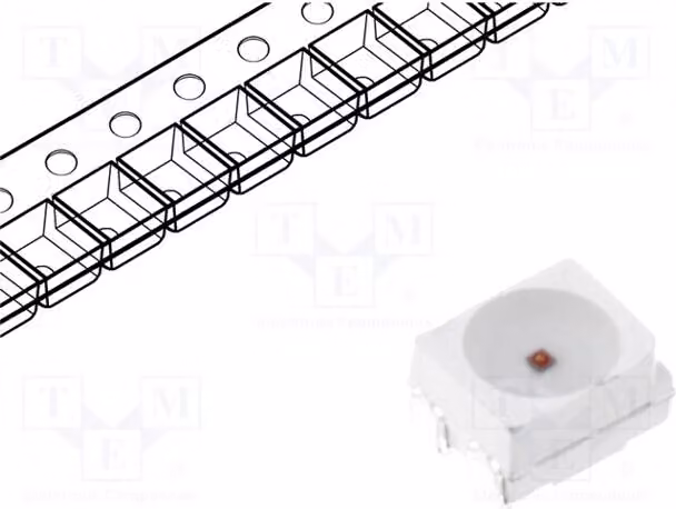 2 LED 3528, PLCC4 SMD, angolo di emissione 120°, intensità luminosa 1560÷1800 mcd, dimensioni 3,5x2,8x1,9 mm, colore rosso, corrente di funzionamento 50 mA, codice prodotto OSR5PAS3C1A, LED