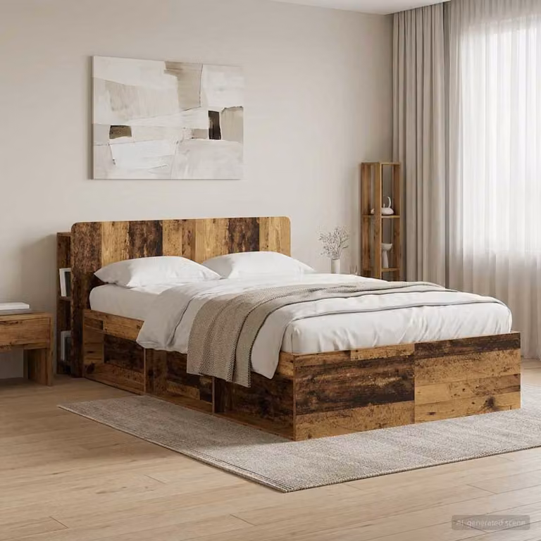 Testata del letto moderna vidaXL in legno ingegnerizzato marrone con ripiano integrato e scomparti laterali L: 135 cm, H: 80 cm, P: 18,5 cm