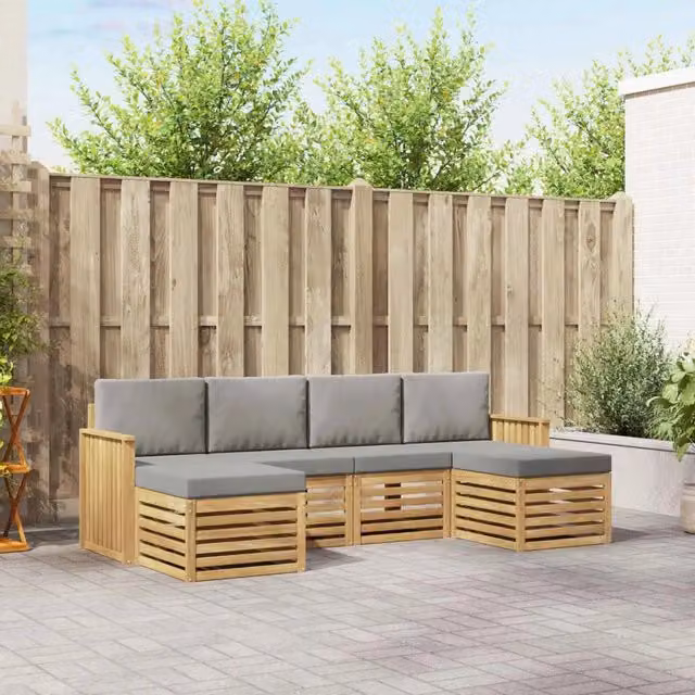 Set di divani da esterno 6 pz Bianco e Grigio Chiaro Poliestere 3392271