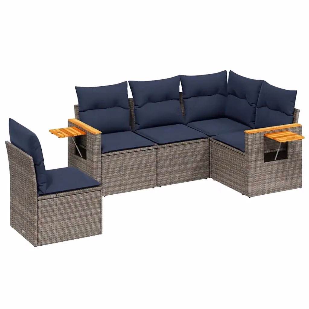 vidaXL Set Divani da Giardino a L 5 Pezzi in Polyrattan con Cuscini Blu e Grigio e Tavolino da Esterno – 2