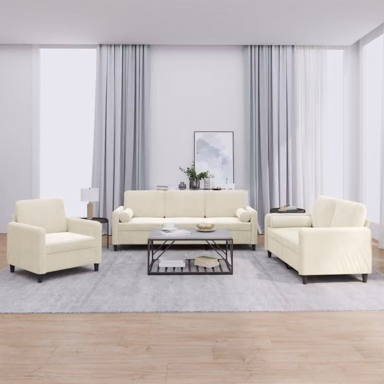 Set di divani vidaXL in velluto beige con cuscini per soggiorno moderno