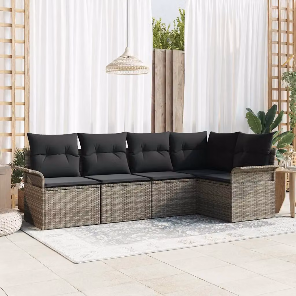 Set Divano da Giardino vidaXL 5 Pezzi a Forma di L Grigio con Cuscini Imbottiti e Struttura in Metallo – 1