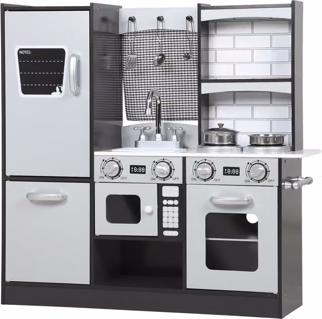 Cucina Giocattolo in Legno AIYAPLAY per Bambini 3-8 Anni con Accessori, Frigo, Lavandino e Suoni, Marrone – 1