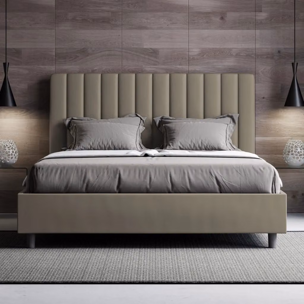 Letto Matrimoniale Agueda con Contenitore e Rete, Imbottito in Similpelle Beige, L/P/H: 160 x 190 x 122 cm – 2