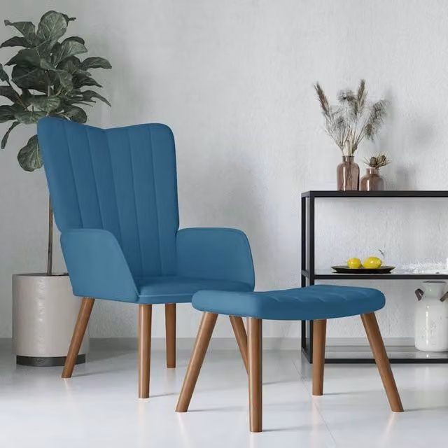 Poltrona Relax con Poggiapiedi in Velluto Blu 914536 – 1