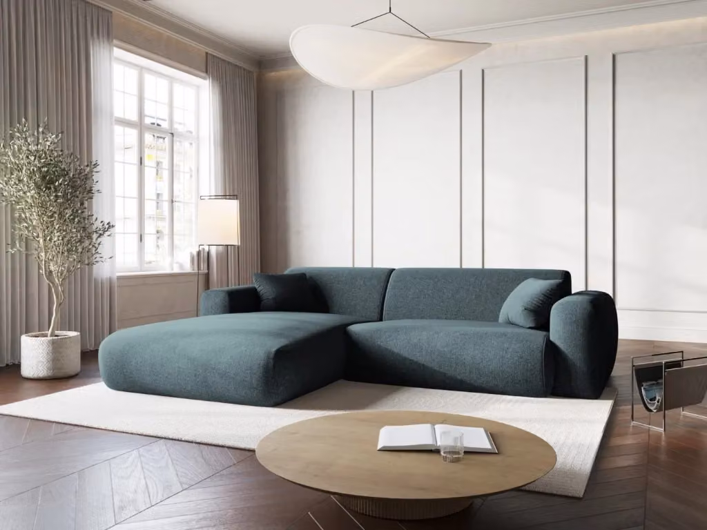Divano angolare sinistro Nolio Cosmopolitan Design a 4 posti in ciniglia colore petrolio L/P/H: 235 x 170 x 72 cm – 2