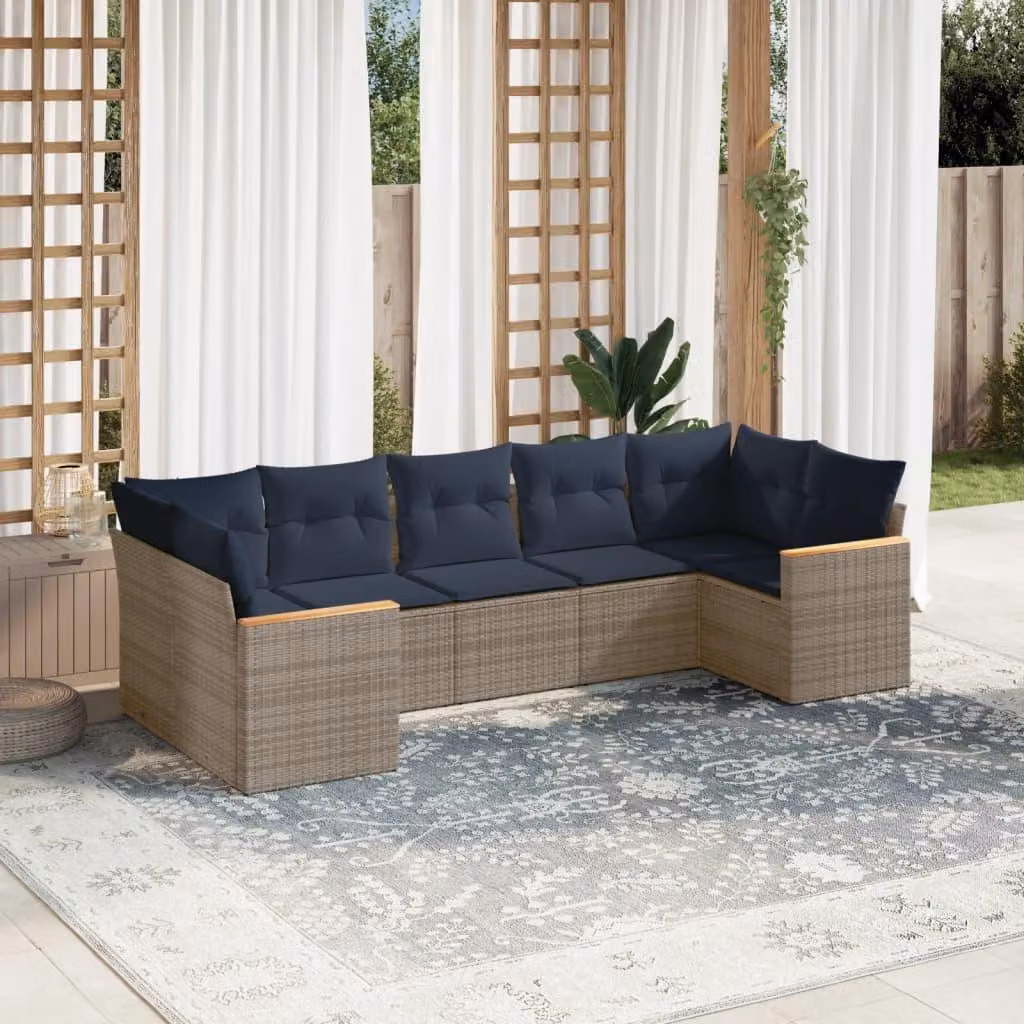 Maison Exclusive - Set divano da giardino 7 pezzi con cuscini, grigio, polyrattan
