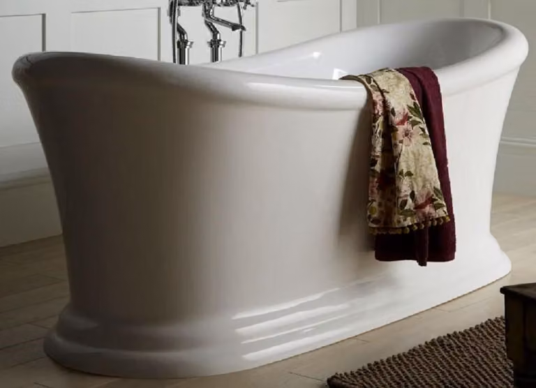 Casa Padrino Luxury Art Nouveau Acrylic Bathtub White 177.5 x 88.5 x H. 74.5 cm - Curved freestanding retro antique bathhtub - Baroque & Art Nouveau bathroom furniture
