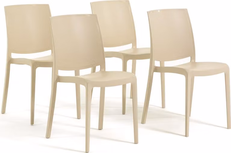 set di 4 sedie impilabili in polipropilene con fibre di vetro per uso esterno e giardino, bar e ristorante, cucina design moderno - CARMEN - Crema
