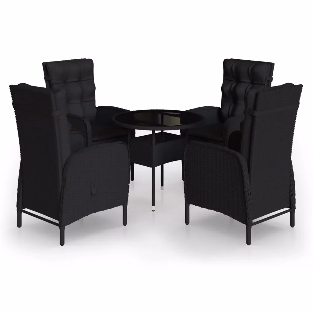 vidaXL Set da Bistrot per Giardino 5 pz in Polyrattan Nero con Piano in Vetro – 2