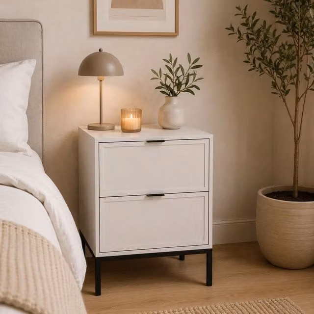 Comodino DMORA moderno con 2 cassetti in MDF, Beige e Nero, L/P/H: 50 x 19,5 x 69 cm – 1
