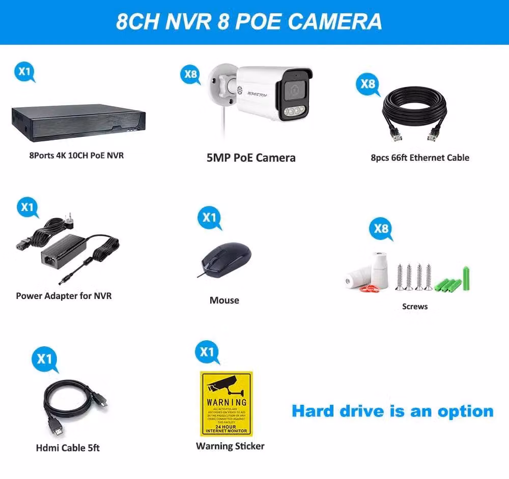 Sistema di sicurezza a 8 canali - Kit di telecamere IP - Telecamera di videosorveglianza CCTV - Telecamera di sicurezza PoE