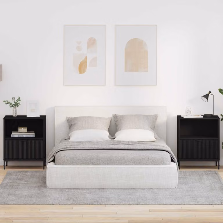 Set di 2 comodini vidaXL moderni in legno ingegnerizzato e metallo, colore nero opaco, L: 49 cm, P: 36 cm, H: 61 cm
