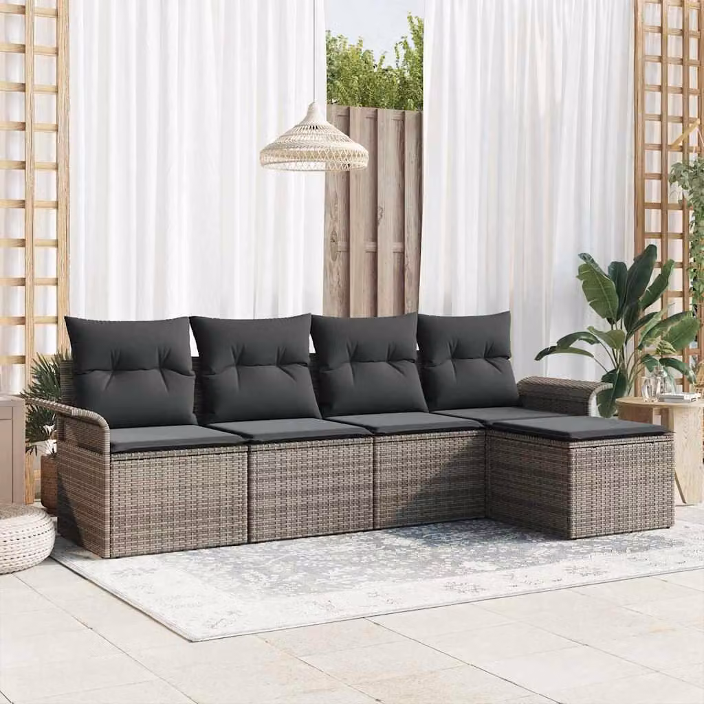 Maison Exclusive - Set Divano da Giardino con cuscino 5 pcs Grigio polyrattan