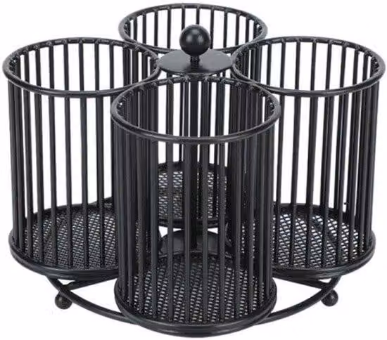 Portapenne e portaspazzole rotante a 360 gradi in metallo, con 4 scomparti, in stile scandinavo. Organizer multifunzionale per ufficio e camera da letto, ideale per riporre penne, matite e articoli da trucco. Colore: nero