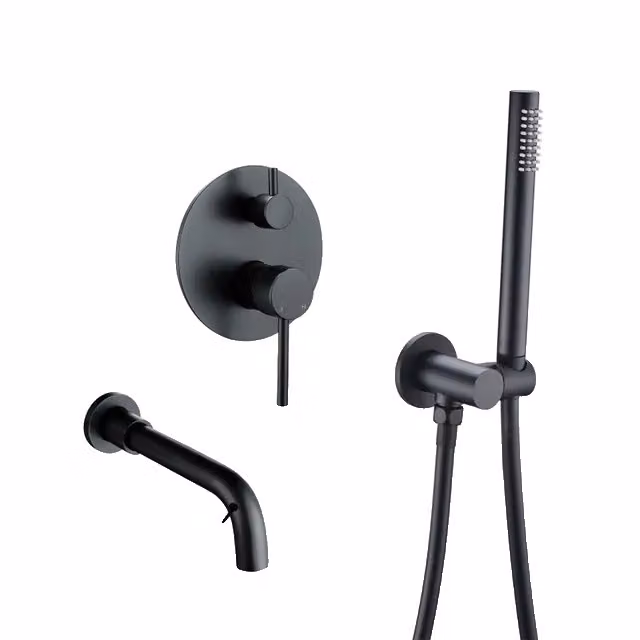 Set di miscelatori per doccia, a parete, doppia manopola, 260 MM nero opaco