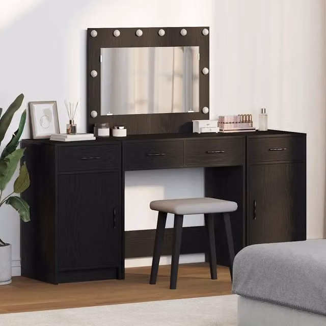 Set da Trucco Hollywood con LED vidaXL, Nero, L: 78,5 cm, P: 41 cm, H: 135 cm – 1