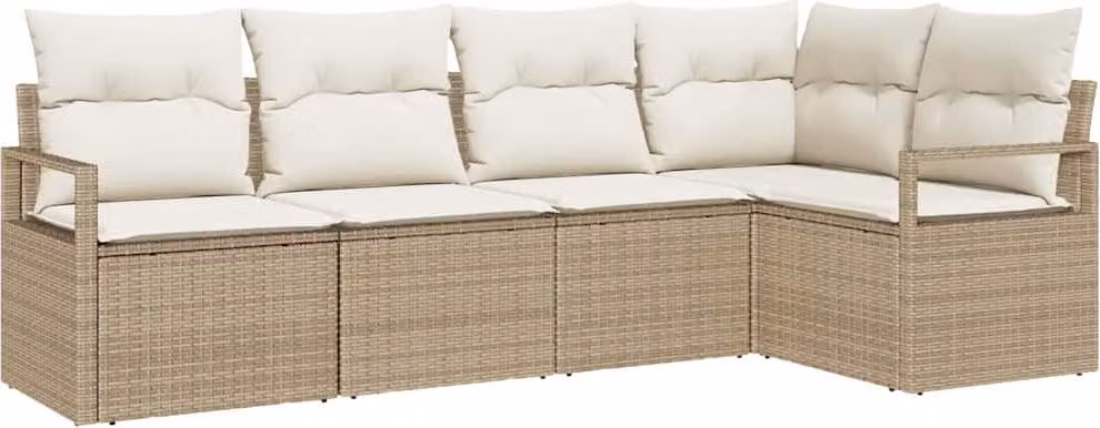 Set di divani con cuscino 5 pcs Beige polyrattan