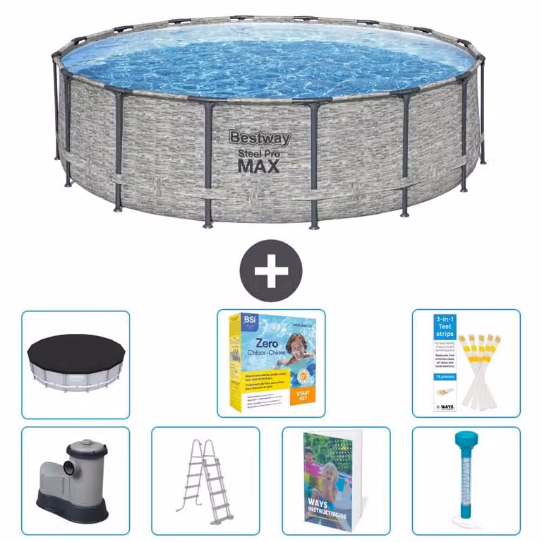 Piscina gonfiabile Bestway Steel Pro MAX, rotonda, 488x122 cm, composta da 6 parti, modello S532
