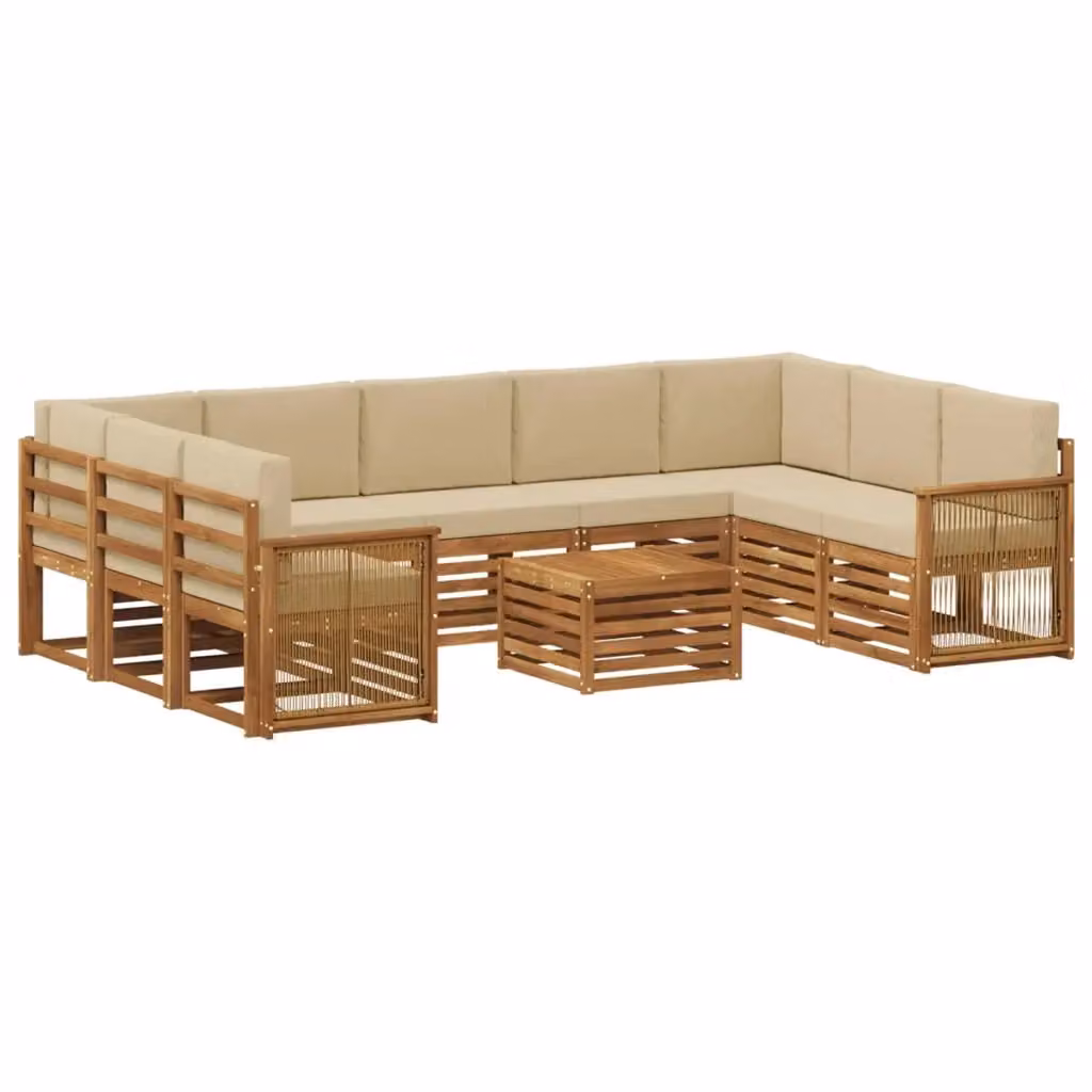 Set di divani da esterno vidaXL a forma di L in legno di acacia con tavolo da caffè e cuscini, colore beige e marrone – 2