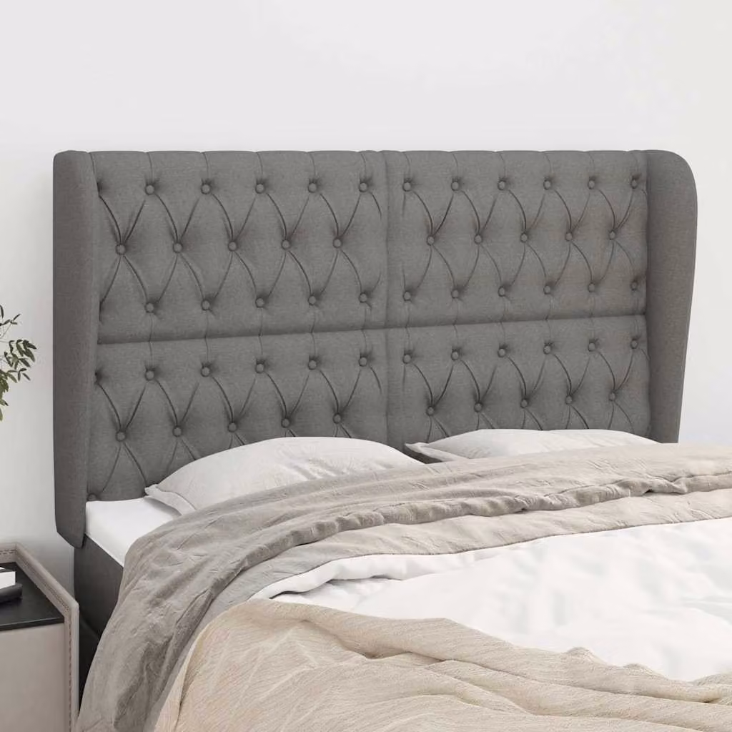Testiera ad orecchio vidaXL in tessuto grigio con struttura in legno L: 163 cm, P: 23 cm, H: 118/128 cm