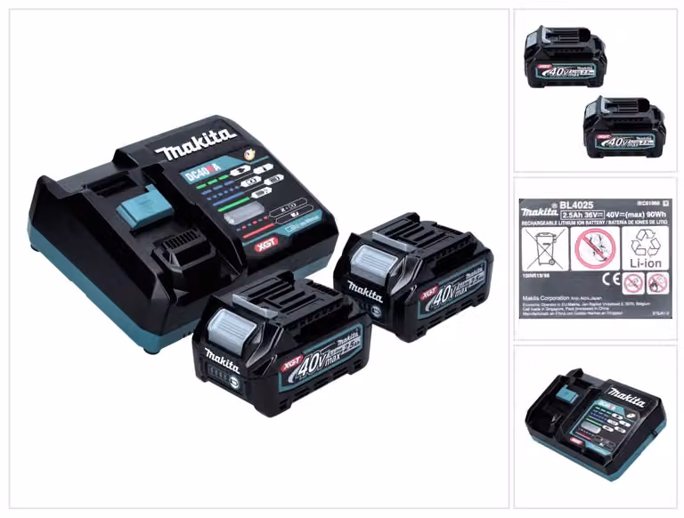 Kit di alimentazione Makita 40 V max. ( 191L76-1 ) con 2x batteria BL 4025 2,5 Ah + caricatore rapido DC 40 RA XGT LXT