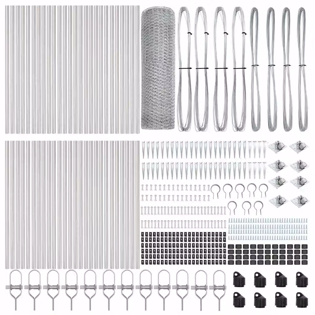 Recinzione esagonale con palo vidaXL in acciaio zincato argento, L: 100 cm, H: 0,6 m – 3