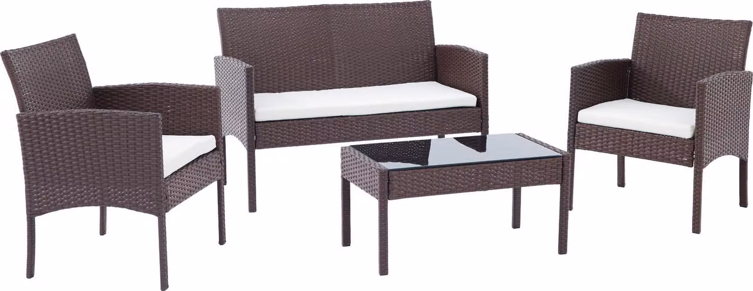 Gruppo di sedute in polyrattan Ramunda, colore:marrone