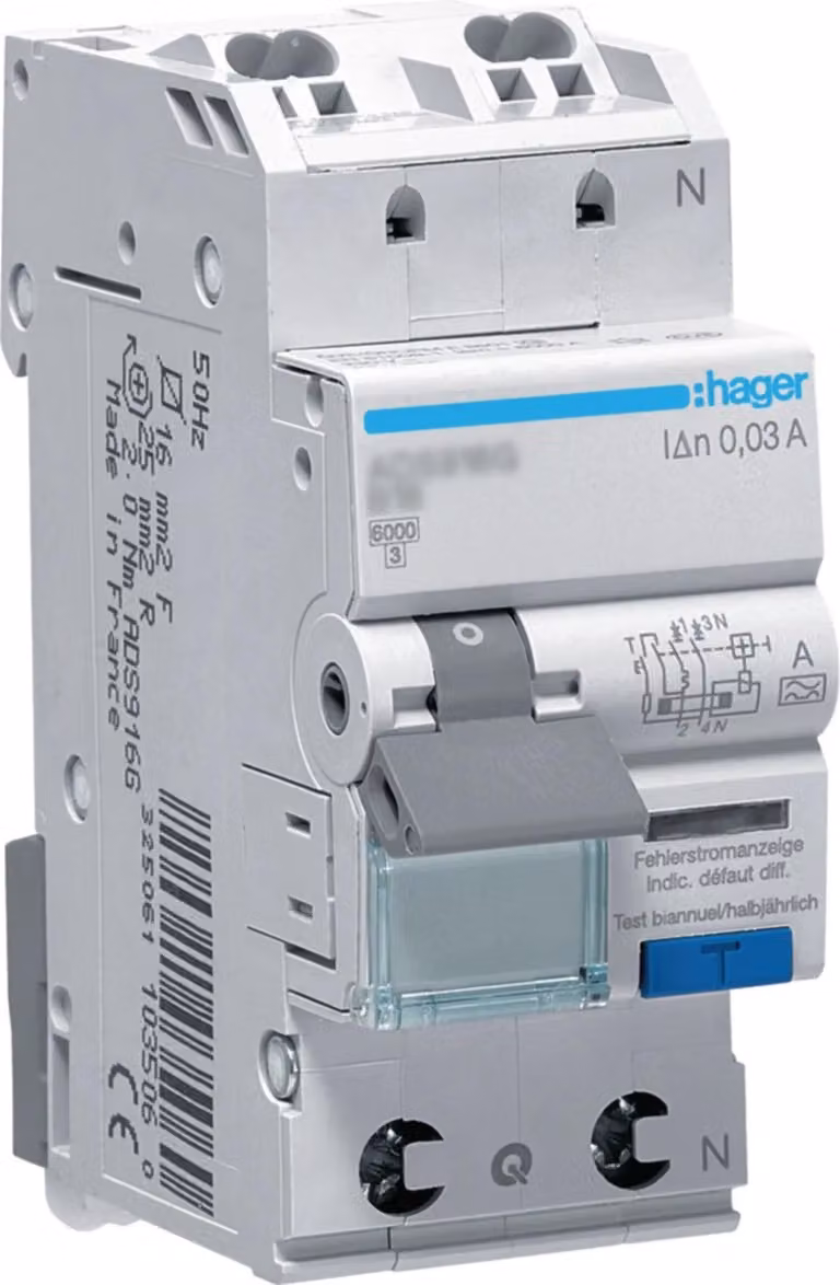 Hager FI-LS, 1P+N, 6kA, B-10A, 30mA, Tipo A, QC, 1 pz.