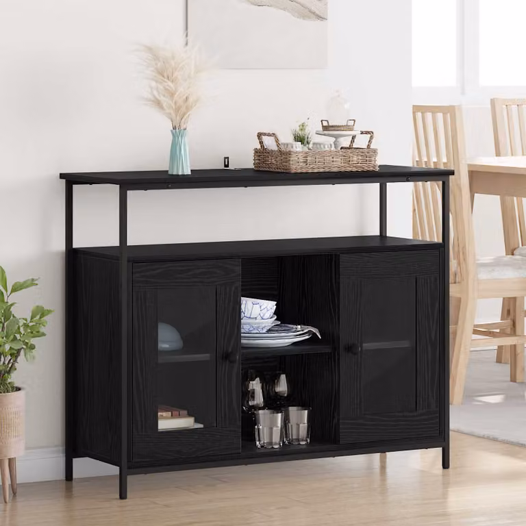 Credenza moderna vidaXL in legno ingegnerizzato MDF, colore rovere nero, L 100 x P 35 x H 80 cm