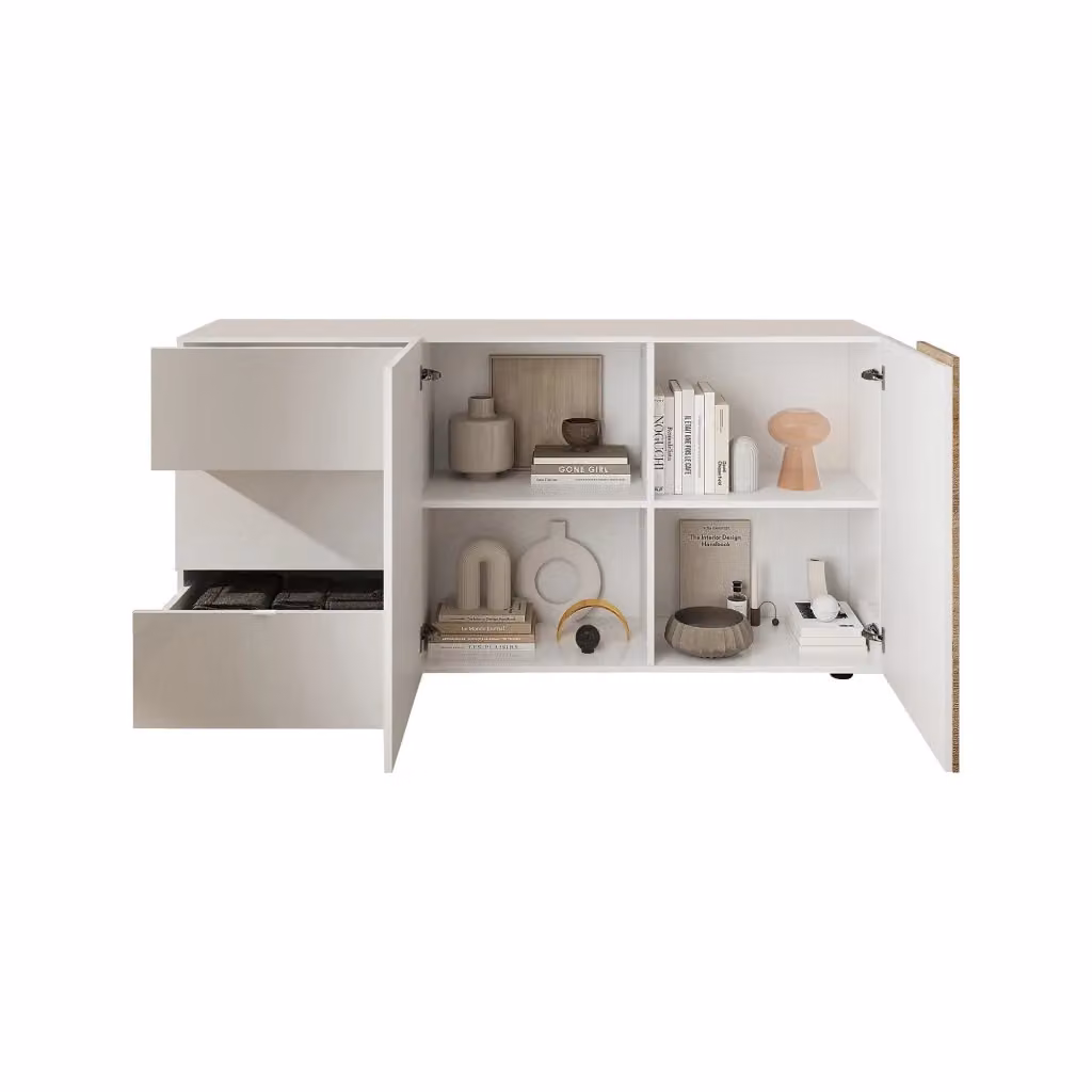 Madia Busi DMORA con 2 ripiani, Bianco Lucido, L: 181 cm, P: 44 cm, H: 84 cm – 2