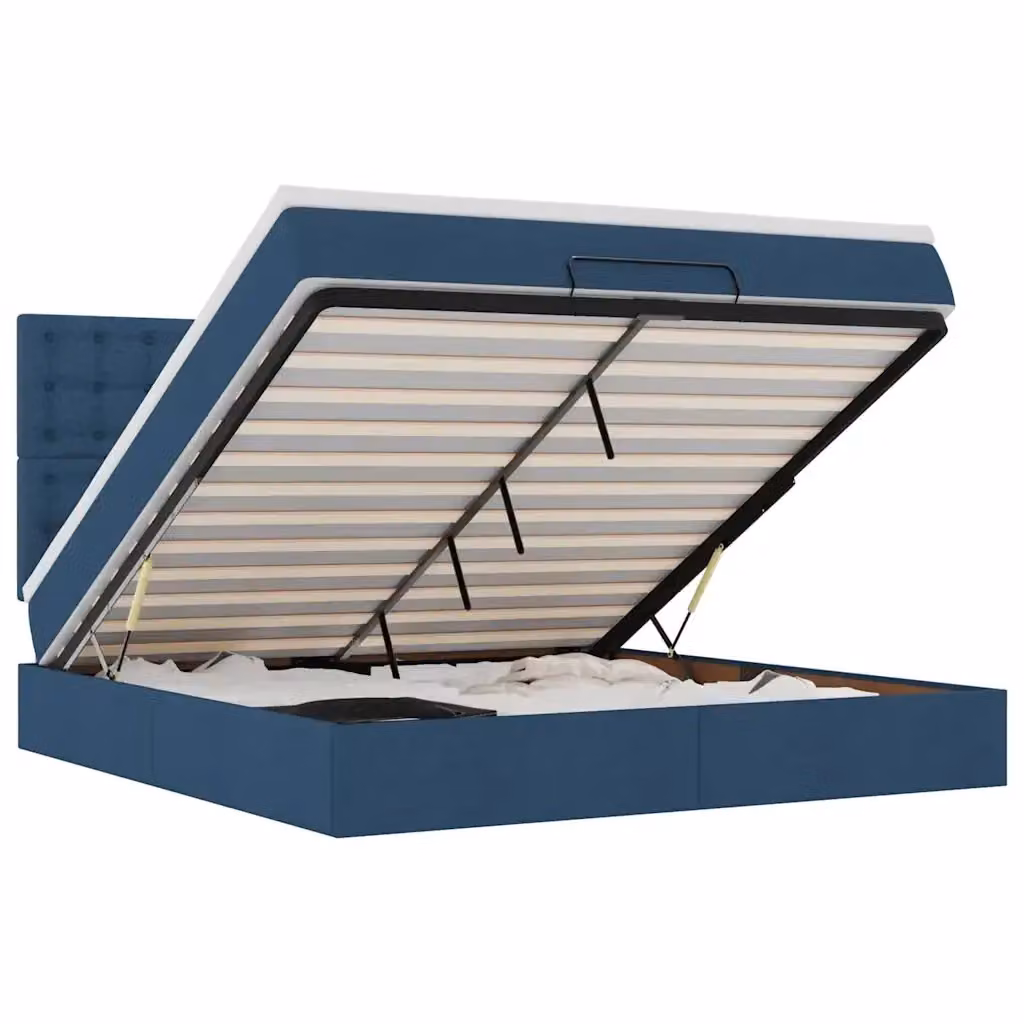 Letto con contenitore a sollevamento e materasso vidaXL in tessuto blu e bianco L/P/H: 200 x 160 x 280 cm – 2