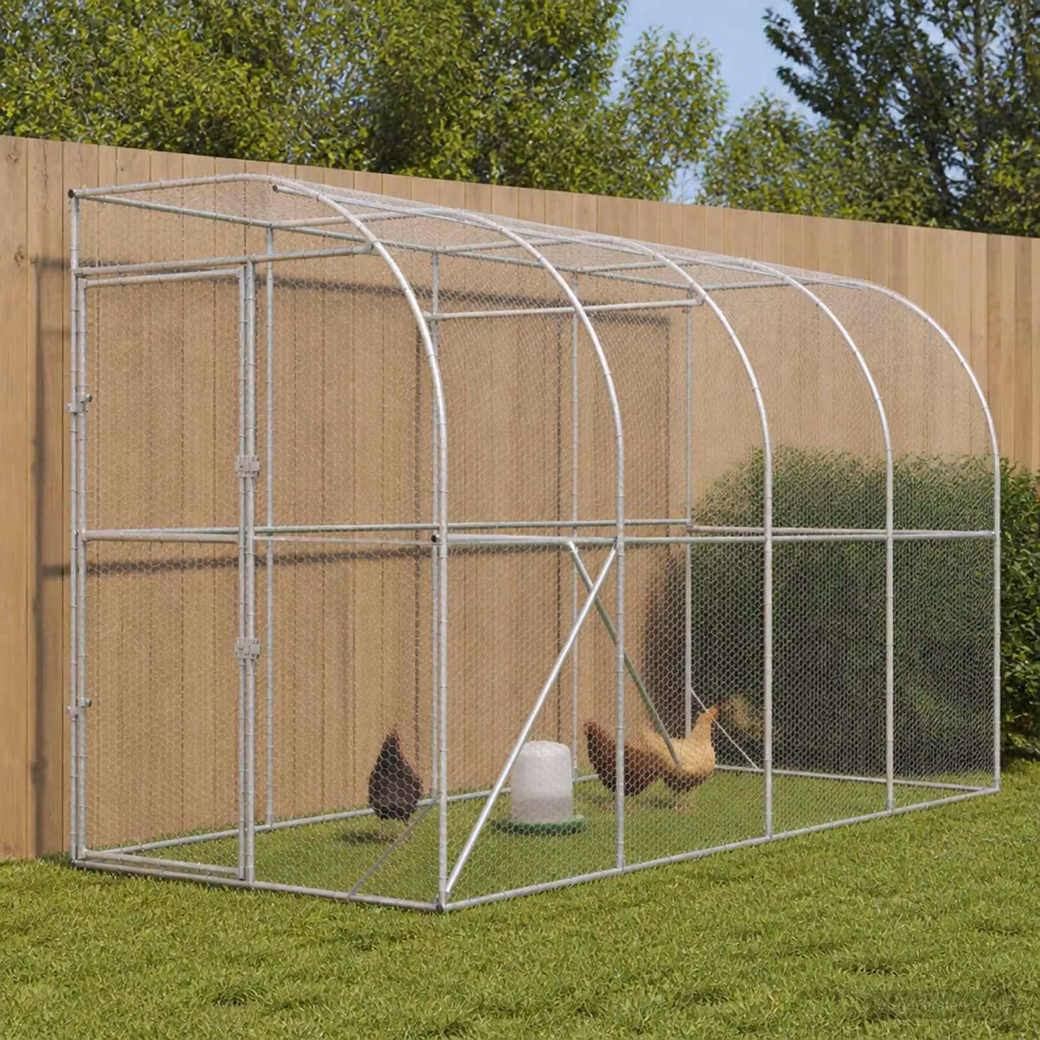 vidaXL Gabbia per Polli Contro il Muro Argento 600 x 150 x 215 cm