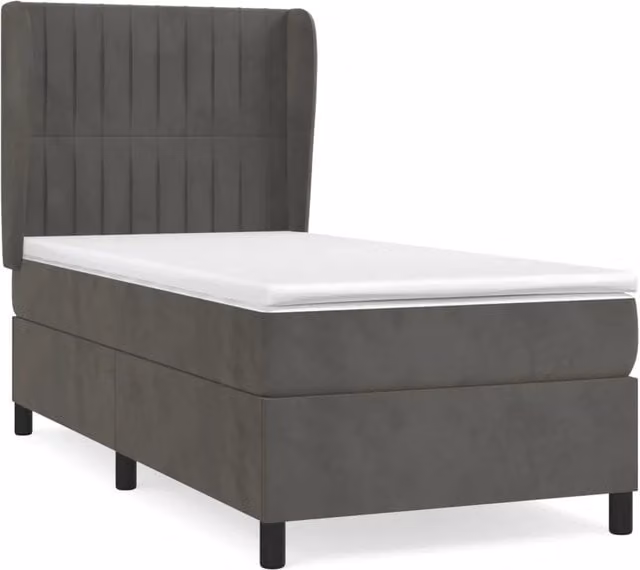 Letto singolo | Letto per adulti | Giroletto a Molle con Materasso Grigio Scuro 90x200 cm Velluto