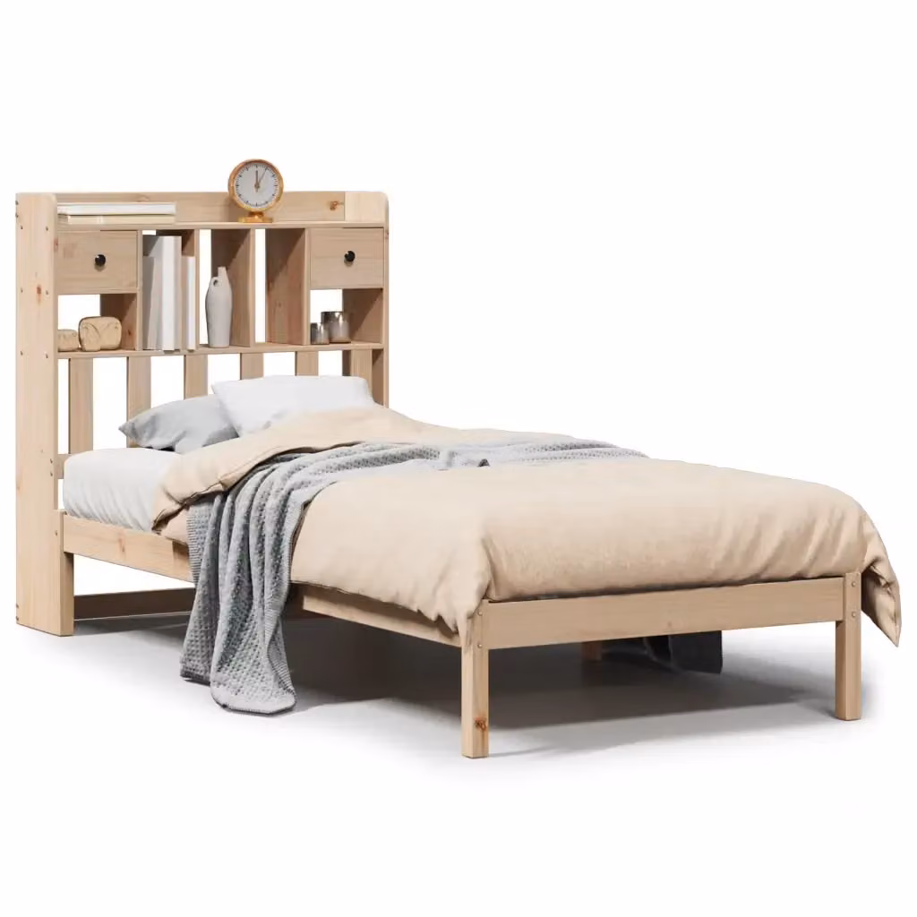 Letto Libreria vidaXL in Legno Massello di Pino Marrone con Ripiani Laterali L/P/H: 228.5 x 96.0 x 110.0 cm – 2