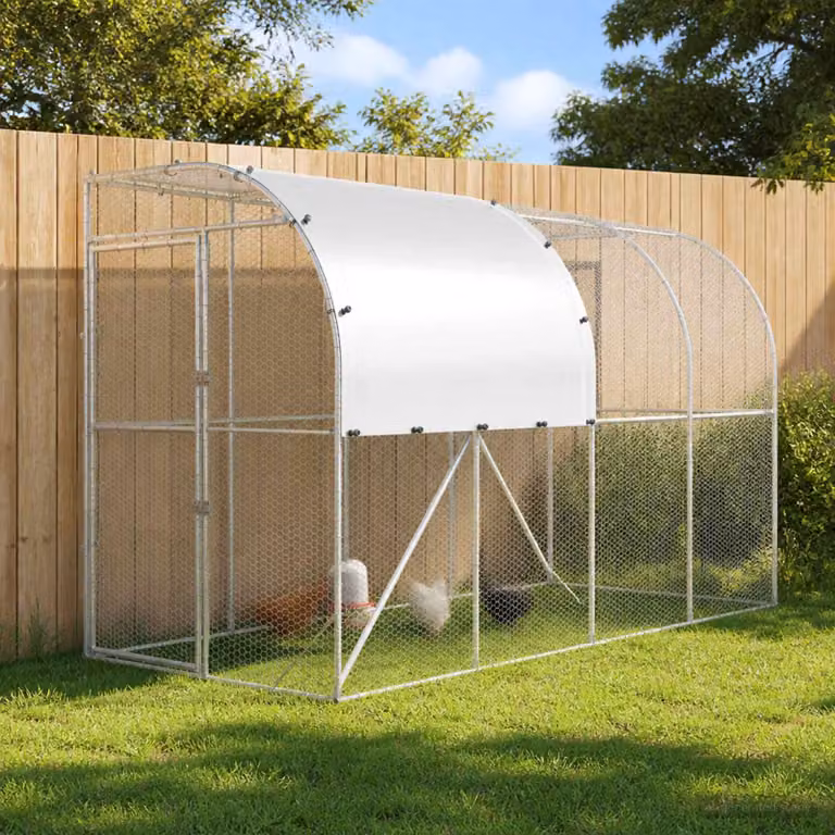 vidaXL Gabbia per Polli Contro il Muro Argento 400 x 100 x 215 cm