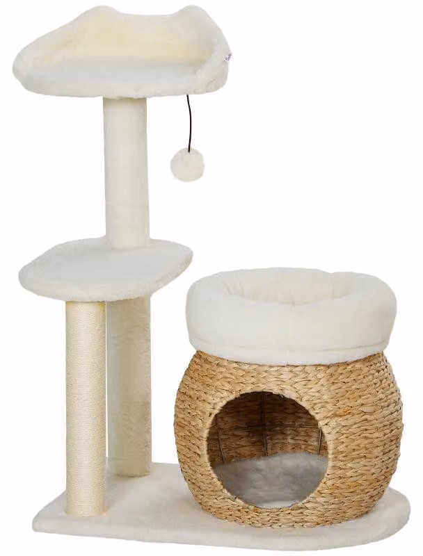 Albero per gatti con cuccette e casetta | Colore: crema chiaro | Dimensioni: 40x60x79 cm
