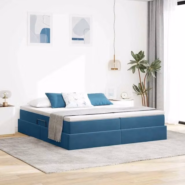 Letto con contenitore moderno vidaXL in velluto blu con base a sollevamento L/P/H: 200 x 200 x 280 cm – 1