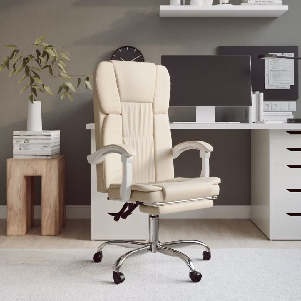 vidaXL Sedia da ufficio con funzione reclinabile in Pelle finta crema - Sedia da ufficio con funzione reclinabile - Sedia da ufficio con funzione reclinabile - Sedia da ufficio con funzione relax - Sedia da scrivania