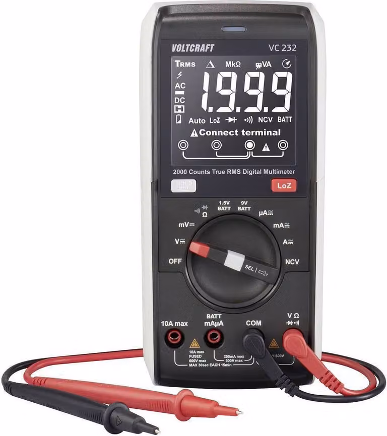 VOLTCRAFT VC 232 Multimetro portatile calibrato (ISO) digitale CAT III 600 V Display (conteggi): 2000 (VC-13829975)