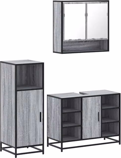 Set Mobili da Bagno | Armadio da bagno 3 pz Grigio Sonoma in Legno Multistrato
