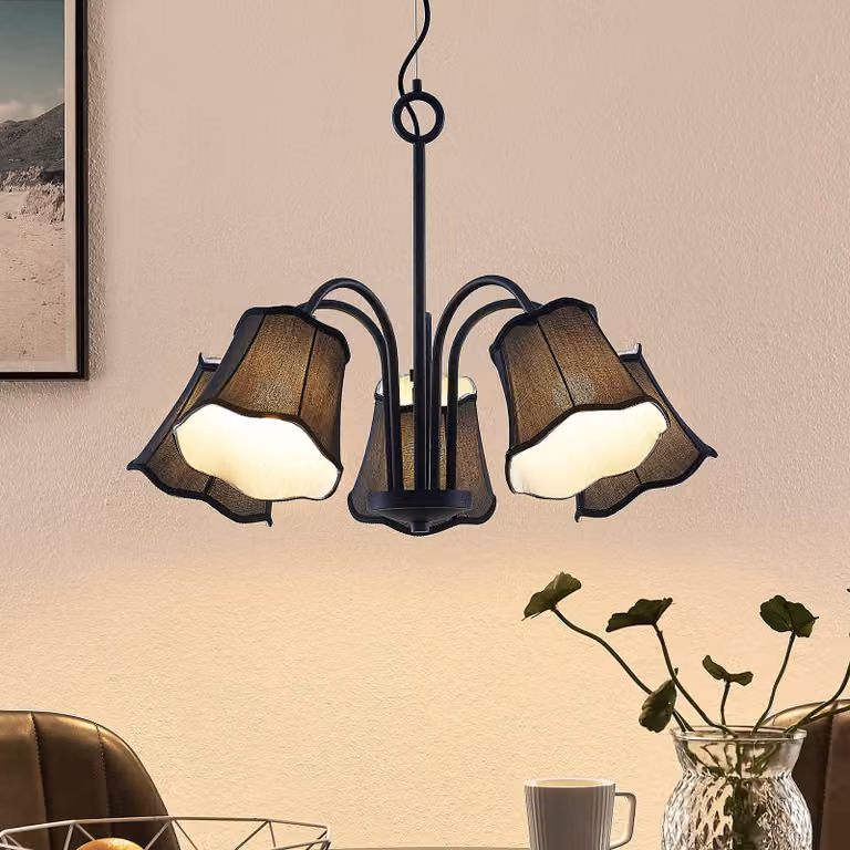 Lampada a sospensione Binta Lucande, dimmerabile, Nero, Soggiorno / Sala da pranzo, Tessuto / Stoffa / Seta, Vintage, Lampada a sospensione