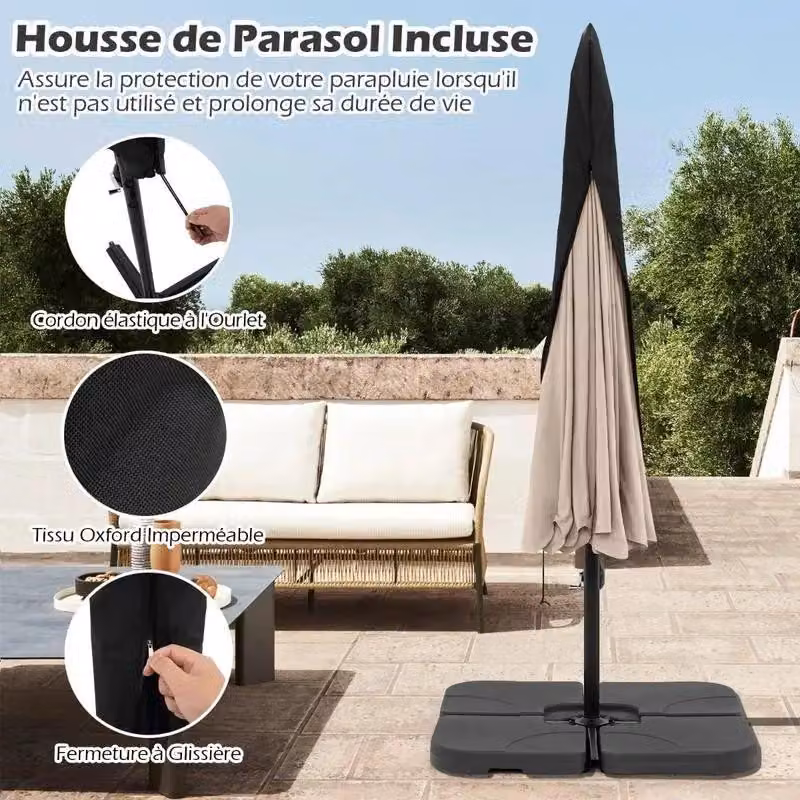 Ombrellone da esterno a cantilever, con struttura inclinabile, telo beige