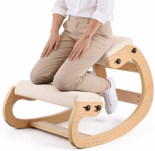 Sedia Ergonomica da Ginocchio Vevor con Cuscino in Schiuma e Struttura in Legno, Sgabello Regolabile Beige per Ufficio e Casa, Carico Massimo 120 kg