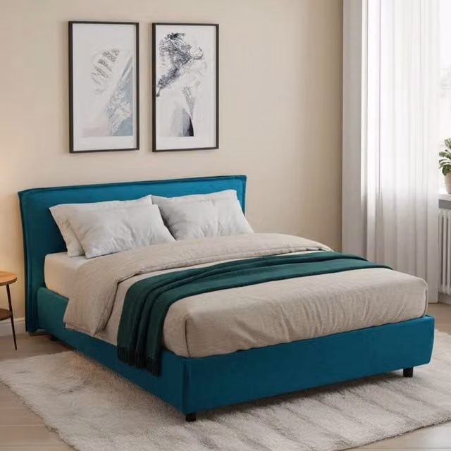 Letto alla francese Brienza DMORA con materasso incluso, Made in Italy, Azzurro, L/P: 120 x 200 cm – 1
