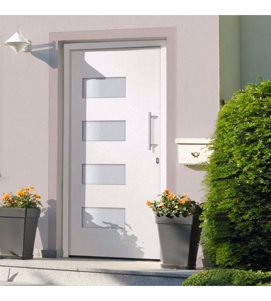 Porta d'Ingresso Moderna vidaXL in Alluminio e PVC Bianco con Inserti in Vetro L: 100 cm, H: 200 cm – 1