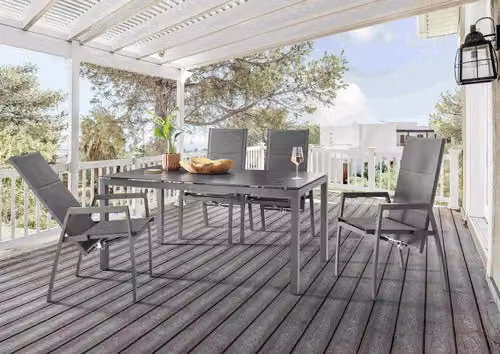 Dinette Destiny COSTA CREMONA 4 sedie con schienale alto + tavolo 160x90x74cm in vetroVetroceramica