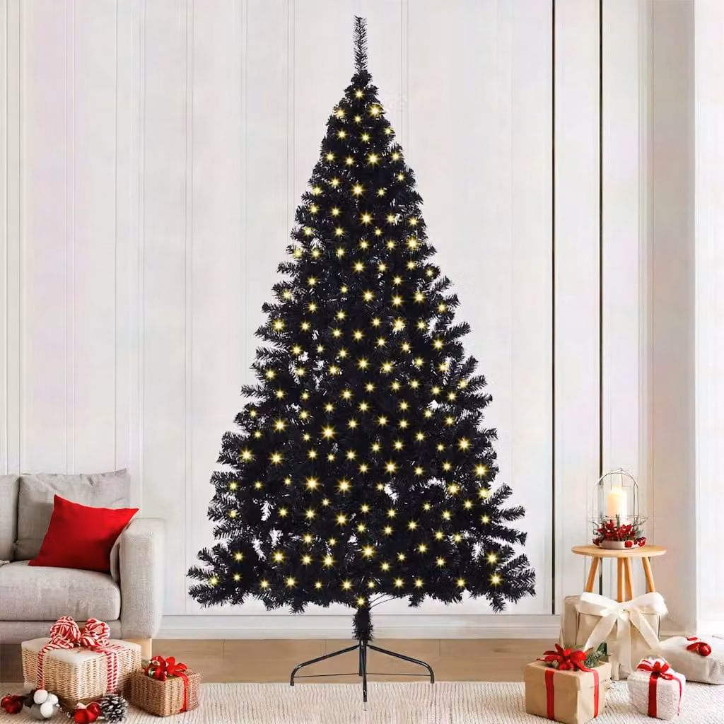 vidaXL Albero di Natale artificiale con luci integrate Nero 240 cm PVC