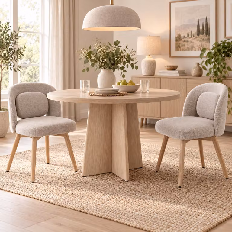 Set di due sedie da pranzo, girevoli a 360°, imbottite, in legno