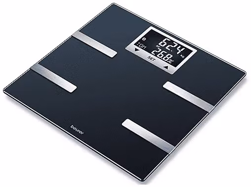 Bilancia Digitale Beurer BF 720 con Bluetooth e App, Analisi di Grasso, Massa Muscolare, Massa Ossea, Percentuale di Acqua e Fabbisogno Calorico, Nera
